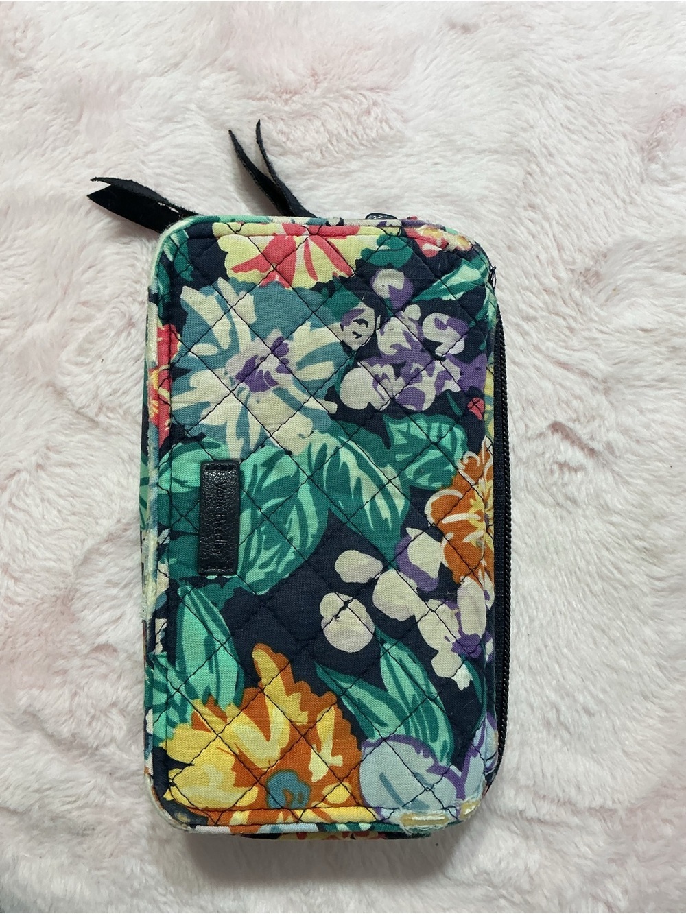 Vera Bradley Quilted Floral Wallet in Teal, Navy & Cream